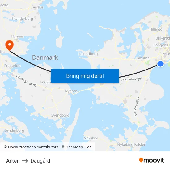 Arken to Daugård map