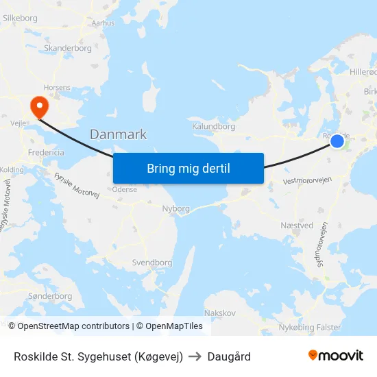 Roskilde St. Sygehuset (Køgevej) to Daugård map