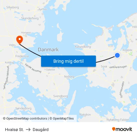 Hvalsø St. to Daugård map