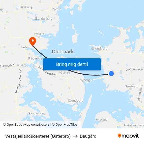 Vestsjællandscenteret (Østerbro) to Daugård map