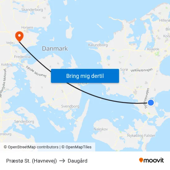 Præstø St. (Havnevej) to Daugård map