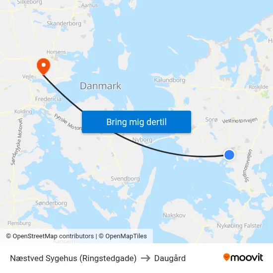 Næstved Sygehus (Ringstedgade) to Daugård map