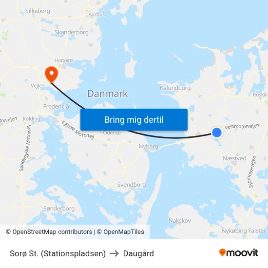 Sorø St. (Stationspladsen) to Daugård map