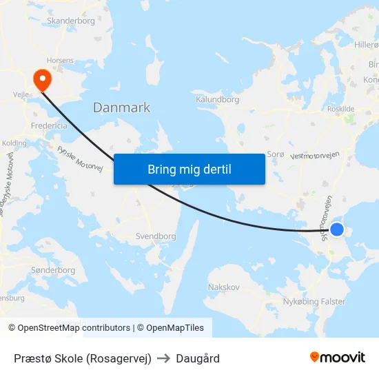 Præstø Skole (Rosagervej) to Daugård map