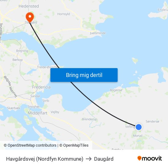 Havgårdsvej (Nordfyn Kommune) to Daugård map