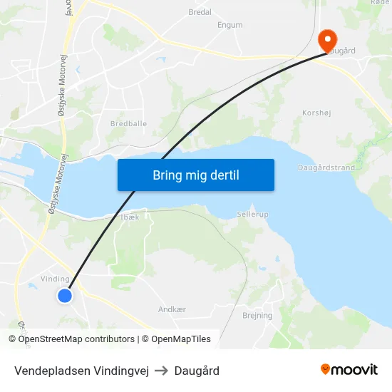 Vendepladsen Vindingvej to Daugård map