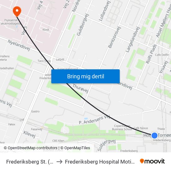 Frederiksberg St. (Metro) to Frederiksberg Hospital Motionscenter map