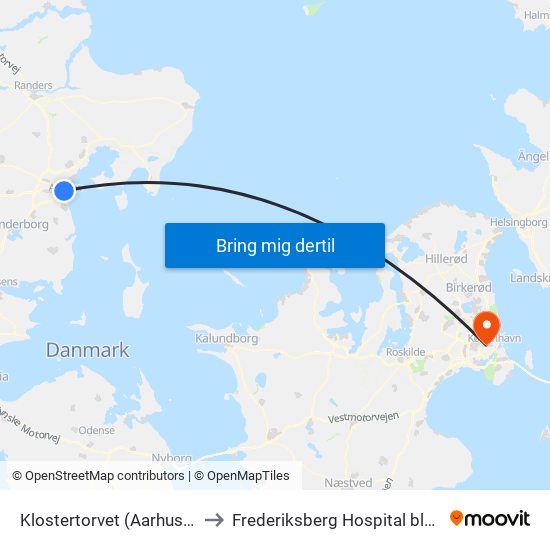 Klostertorvet (Aarhus Kom) to Frederiksberg Hospital blodbank map