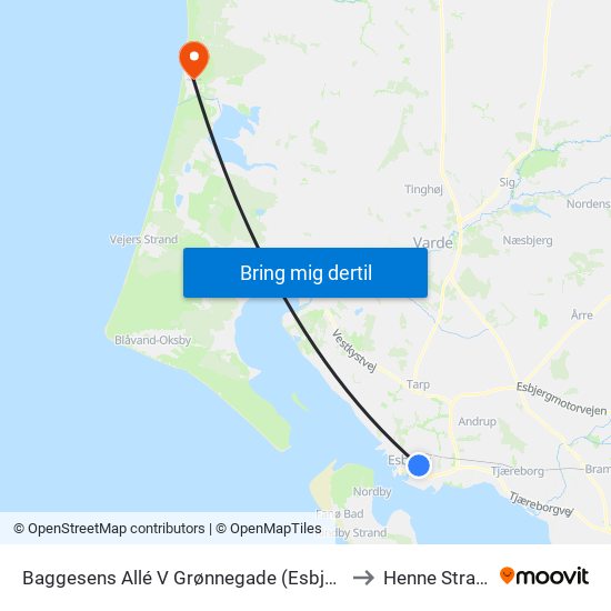 Baggesens Allé V Grønnegade (Esbjerg) to Henne Strand map