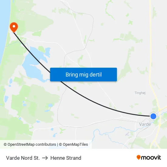 Varde Nord St. to Henne Strand map