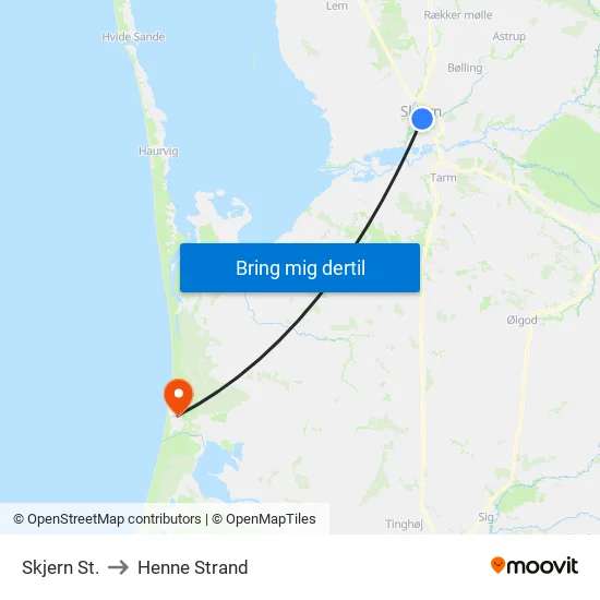 Skjern St. to Henne Strand map