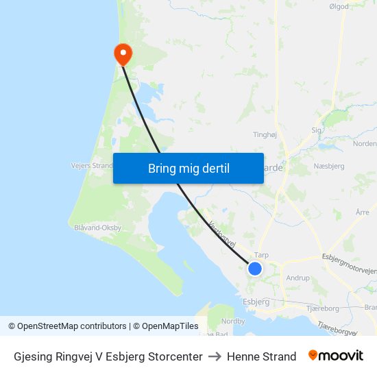 Gjesing Ringvej V Esbjerg Storcenter to Henne Strand map