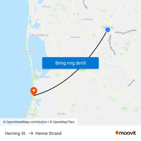 Herning St. to Henne Strand map