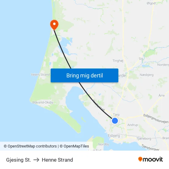 Gjesing St. to Henne Strand map