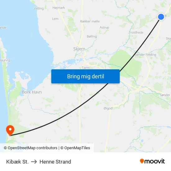 Kibæk St. to Henne Strand map