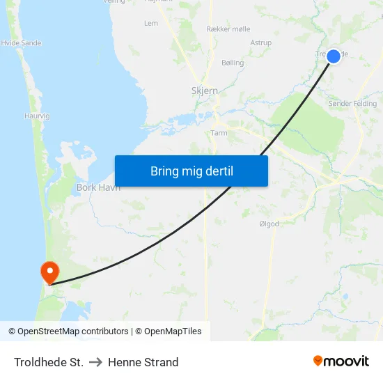 Troldhede St. to Henne Strand map