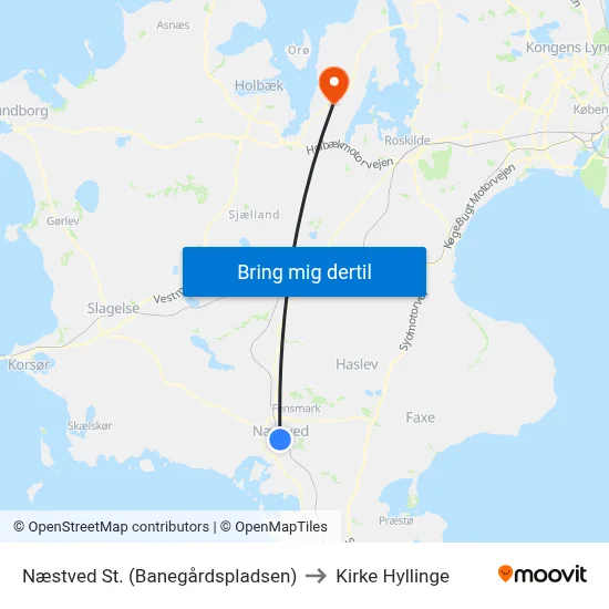Næstved St. (Banegårdspladsen) to Kirke Hyllinge map