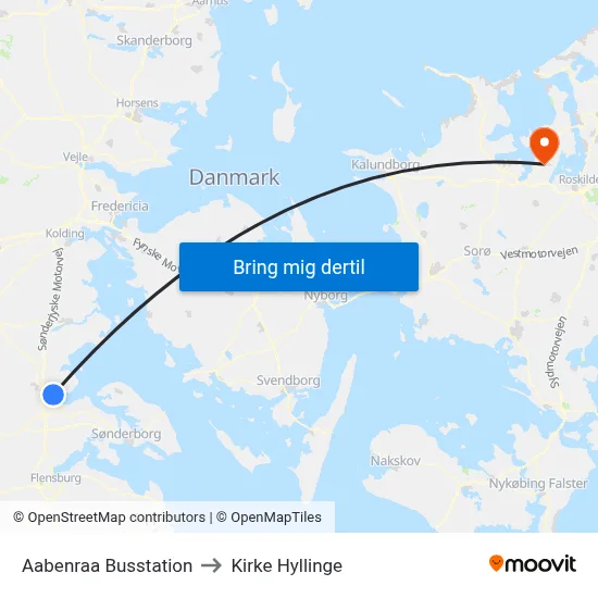 Aabenraa Busstation to Kirke Hyllinge map