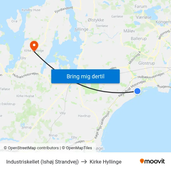 Industriskellet (Ishøj Strandvej) to Kirke Hyllinge map