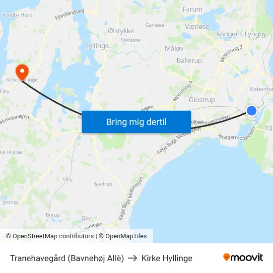 Tranehavegård (Bavnehøj Allè) to Kirke Hyllinge map