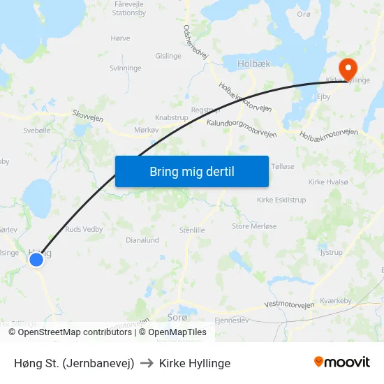 Høng St. (Jernbanevej) to Kirke Hyllinge map