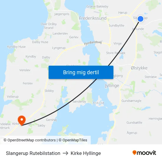 Slangerup Rutebilstation to Kirke Hyllinge map