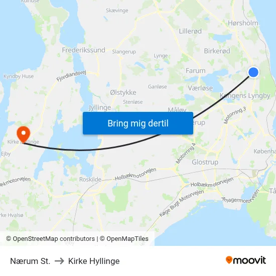 Nærum St. to Kirke Hyllinge map