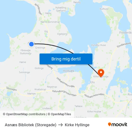 Asnæs Bibliotek (Storegade) to Kirke Hyllinge map