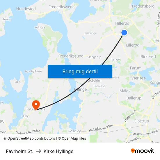 Favrholm St. to Kirke Hyllinge map