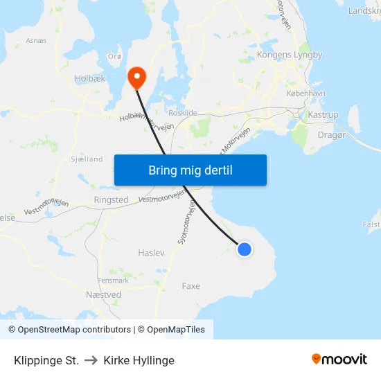 Klippinge St. to Kirke Hyllinge map