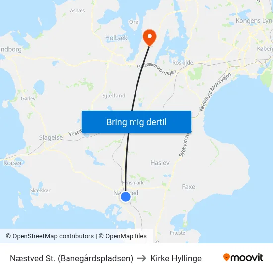Næstved St. (Banegårdspladsen) to Kirke Hyllinge map