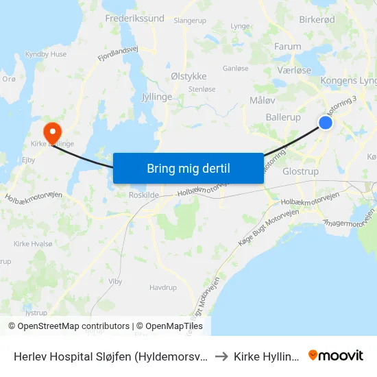Herlev Hospital Sløjfen (Hyldemorsvej) to Kirke Hyllinge map