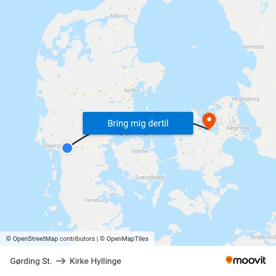 Gørding St. to Kirke Hyllinge map