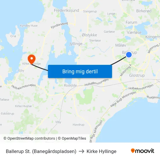 Ballerup St. (Banegårdspladsen) to Kirke Hyllinge map
