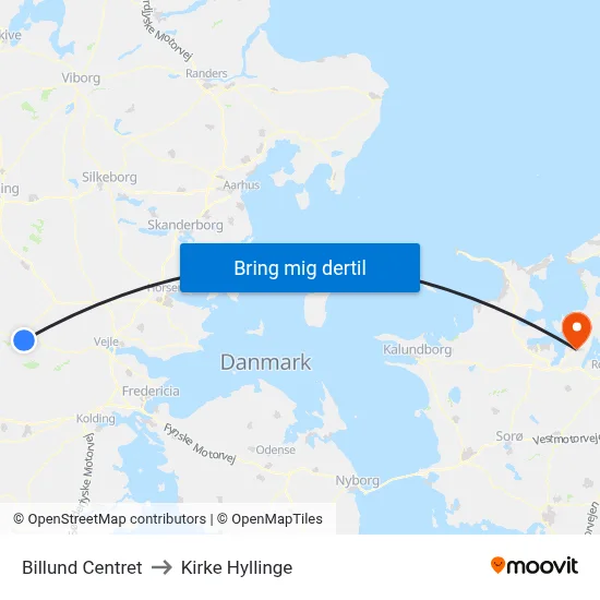 Billund Centret to Kirke Hyllinge map