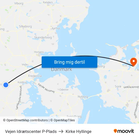 Vejen Idrætscenter P-Plads to Kirke Hyllinge map