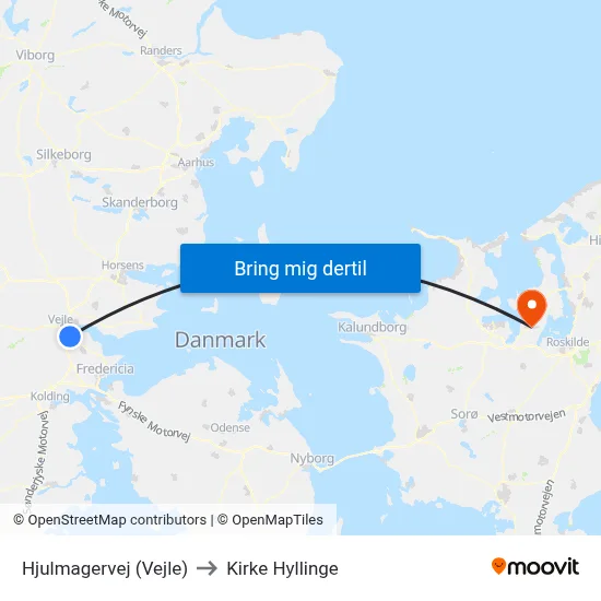 Hjulmagervej (Vejle) to Kirke Hyllinge map