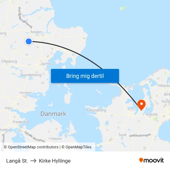 Langå St. to Kirke Hyllinge map