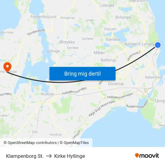 Klampenborg St. to Kirke Hyllinge map
