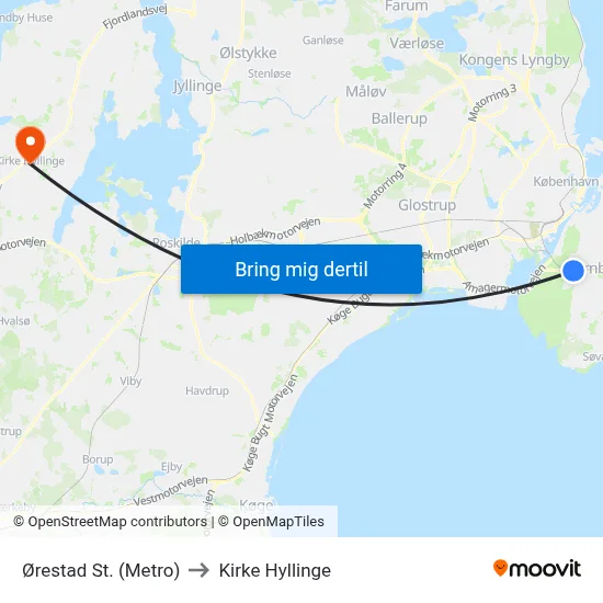 Ørestad St. (Metro) to Kirke Hyllinge map