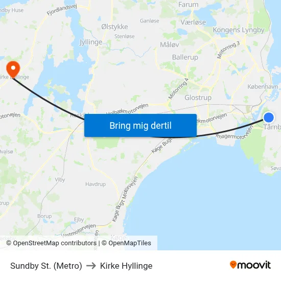 Sundby St. (Metro) to Kirke Hyllinge map