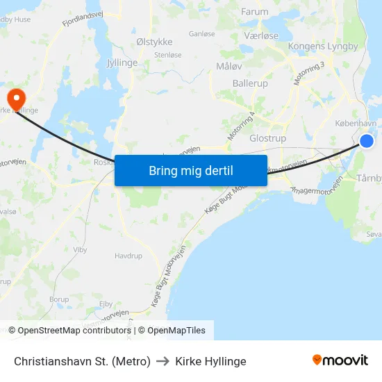 Christianshavn St. (Metro) to Kirke Hyllinge map