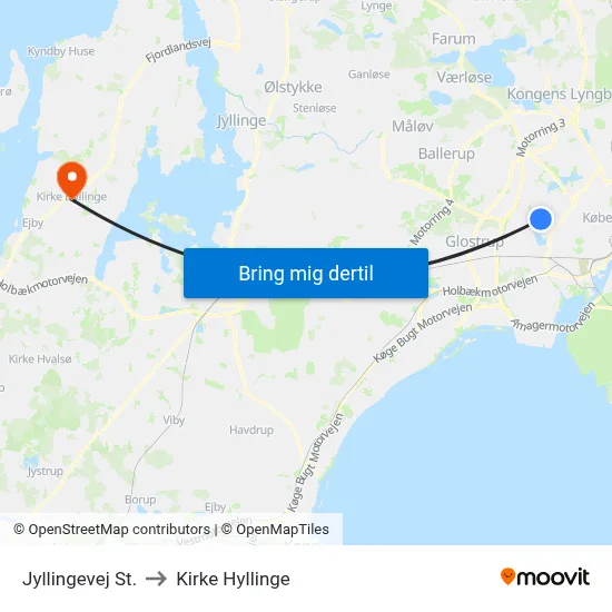 Jyllingevej St. to Kirke Hyllinge map