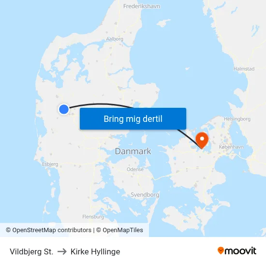 Vildbjerg St. to Kirke Hyllinge map