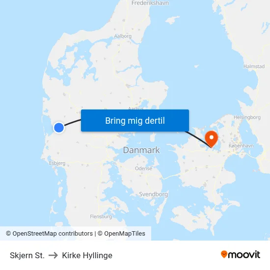 Skjern St. to Kirke Hyllinge map