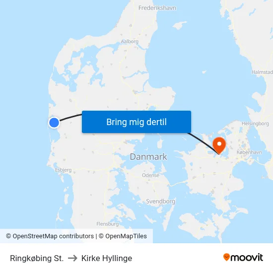Ringkøbing St. to Kirke Hyllinge map
