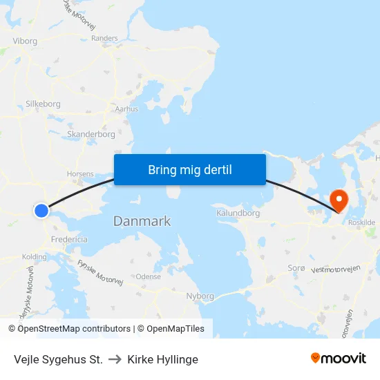 Vejle Sygehus St. to Kirke Hyllinge map