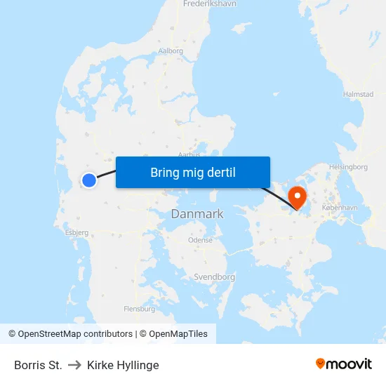 Borris St. to Kirke Hyllinge map