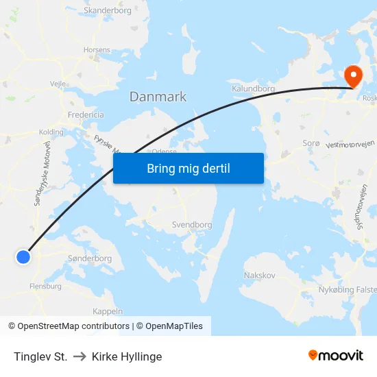 Tinglev St. to Kirke Hyllinge map