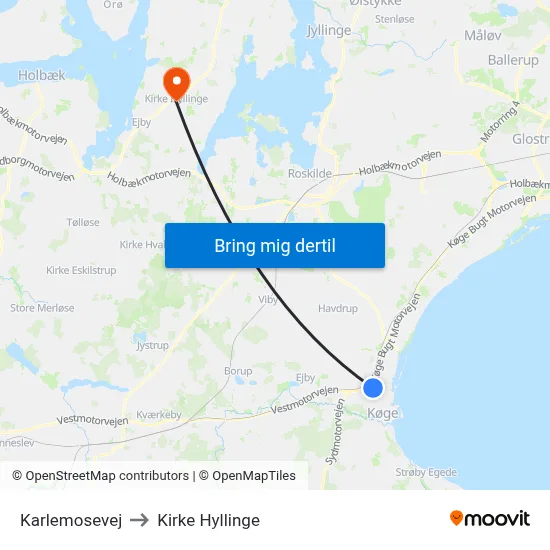 Karlemosevej to Kirke Hyllinge map